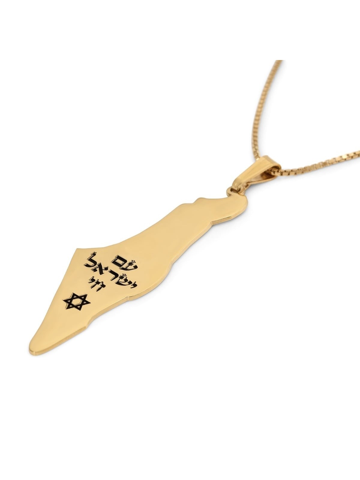 מפת ישראל שרשרת עם חריטה עם ישראל חי ומגן דוד